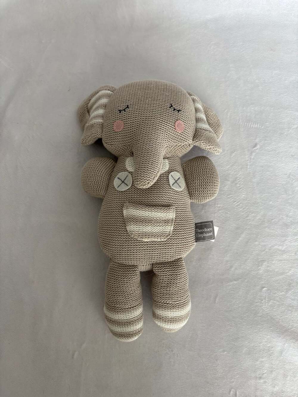 Living Textiles Theodore Elephant Knitted Plush Baby Rattle Toy